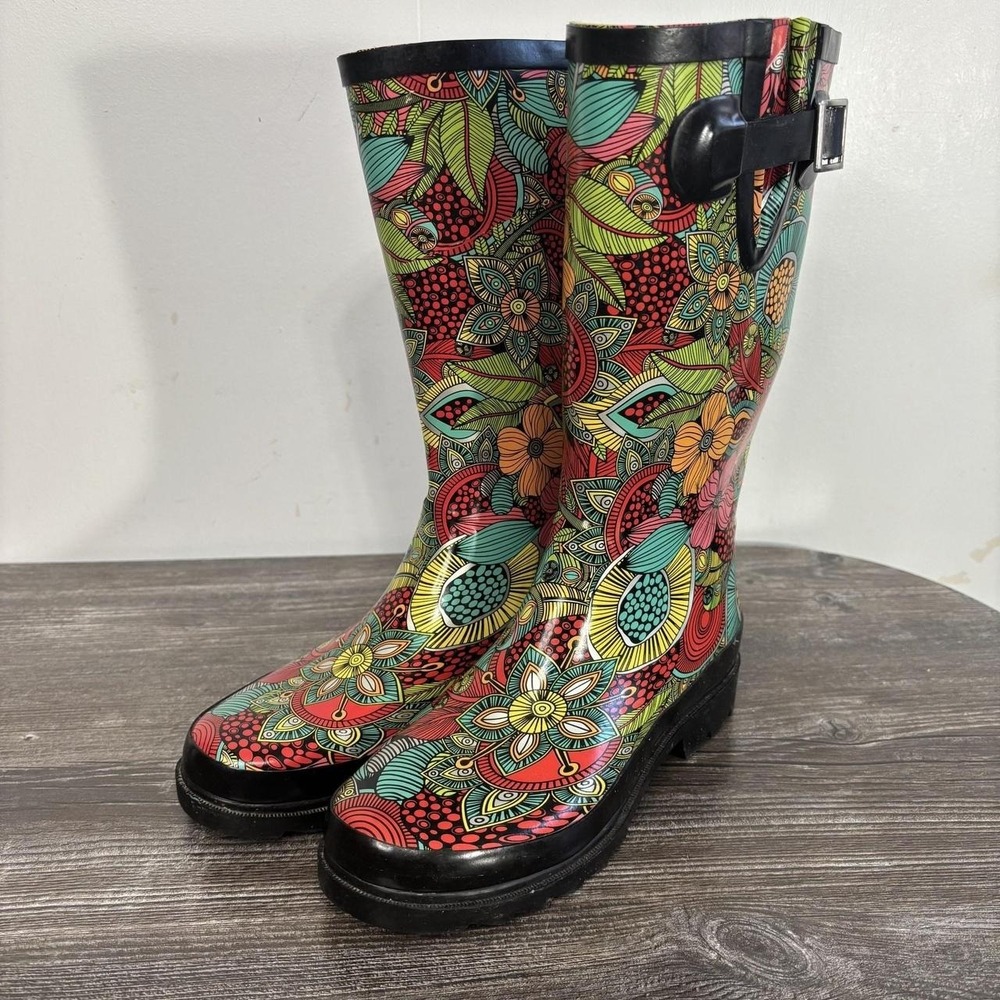 Western Chief Rain Boots Womens Size 7 Multicolor Floral Mid-Calf Rubber